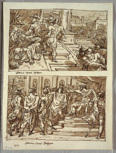 Remus Kills King Amulius; Remus Led in Chains before King Amulius; Two Studies After Carracci by Felice Giani