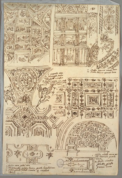 Seven Studies of Quadrilateral Ceilings; (detail) Two Anatomical Studies of Arms by Felice Giani