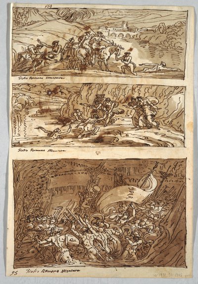 Sketchbook Page, Folio 95: Three Paintings after Giulio Romano; Verso: Lion and Eagle by Felice Giani