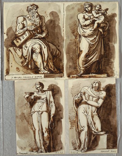 Studies after Four Statues on the Tomb of Julius II, after Michelangelo: Moses; Madonna and Child; Leah, Virtue; Rachel, Religion by Felice Giani