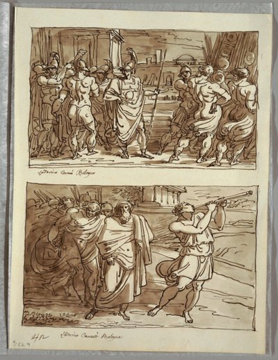 The Pride of Romulus: The Mocking of the Old Captain of the Veii; Two Studies (after Carracci) by Felice Giani
