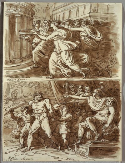 The Vestal Tuccia Carries Water in Sieve; Two Studies after Polidoro da Caravaggio by Felice Giani