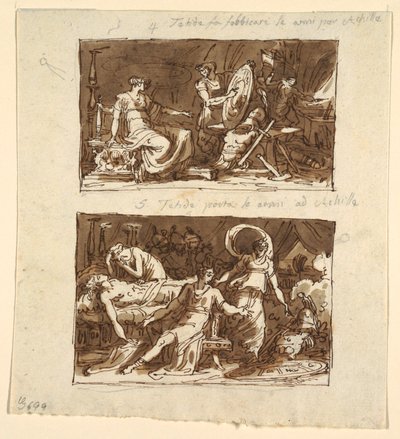 Thetis in the Workshop of Hephaestus; Thetis Showing the Armor to Achilles: Two Designs for Ceiling Panels in the Galeria d