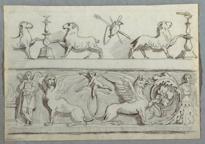 Two Friezes with Rams, Candelabra, Trophies and Putti by Felice Giani
