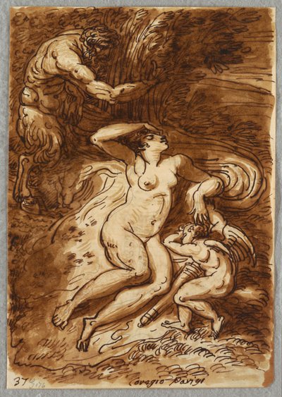 Venus and Cupid and Satyr, Study after Correggio by Felice Giani