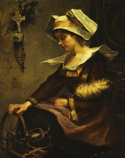 Young Bretonian Woman and Spindle by Felicie Palade Bonnal