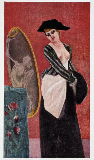 The Demon of Covettery: a monstrous reflection of a woman looking at herself in a mirror, 
