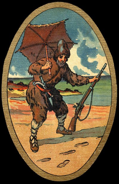 Robinson Crusoe: Illustration by Felician Myrbach Rheinfeld for the Book of Daniel Defoe Robinson Crusoe. No Date. About 1934 by Felicien baron de Myrbach Rheinfeld