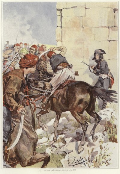 A Soldier Aims His Rifle as He Comes Under Attack by Felicien baron de Myrbach Rheinfeld