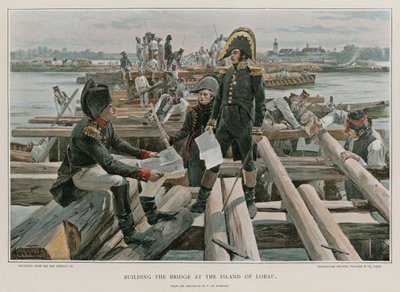 Building the Bridge at the Island of Lobau by Felicien baron de Myrbach Rheinfeld