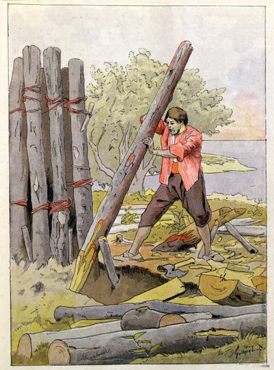 Robinson Crusoe Building His First Dwelling by Felicien baron de Myrbach Rheinfeld