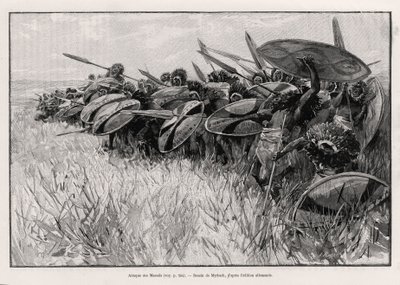 The Massais attack by Felicien baron de Myrbach Rheinfeld