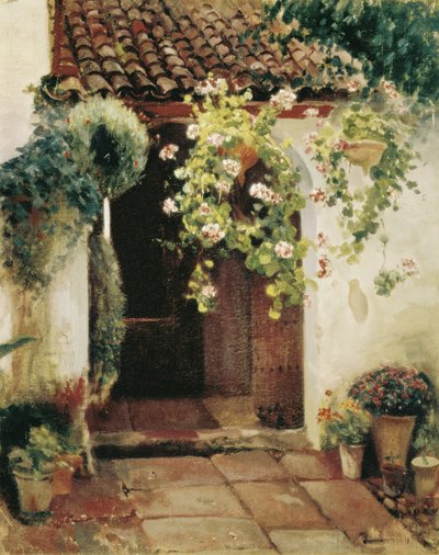 Entrance Hall with Geraniums by Felipe Abarzuza y Rodriguez de Arias