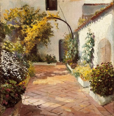 Convent courtyard. Painting made in Marmolejo in the province of Jaen in Spain. Oil on canvas by Felipe Abarzuza (1871-1948), first half of the 20th century. Provincial Museum of Cadiz (Cadiz) by Felipe Abarzuza y Rodriguez de Arias