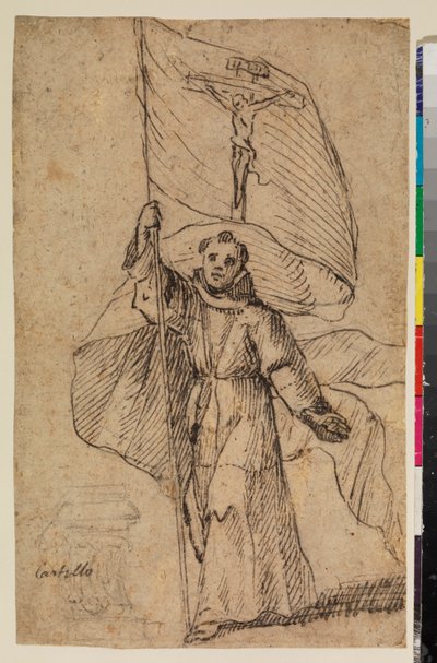 Franciscan Monk Holding a Banner with the Crucifix by Felipe Gomez de Valencia
