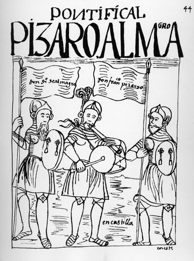 Diego de Almagro and Francisco Pizarro in Castile by Felipe Huaman Poma de Ayala