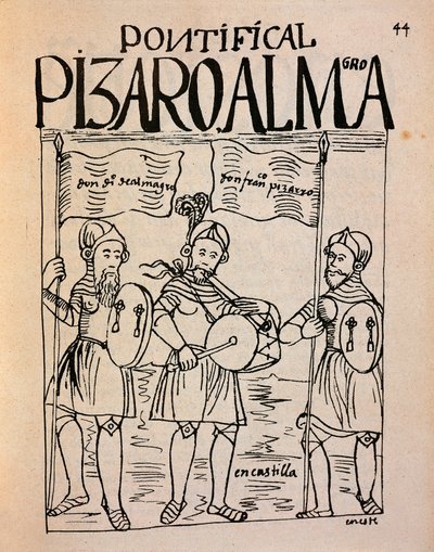 Portraits of Francisco Pizarro and Lieutenant Diego de Almagro before the expedition to Peru by Felipe Huaman Poma de Ayala