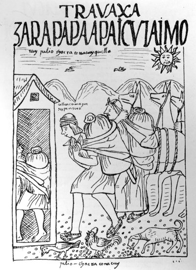 The Month of July, Storing Maize and Potatoes by Felipe Huaman Poma de Ayala