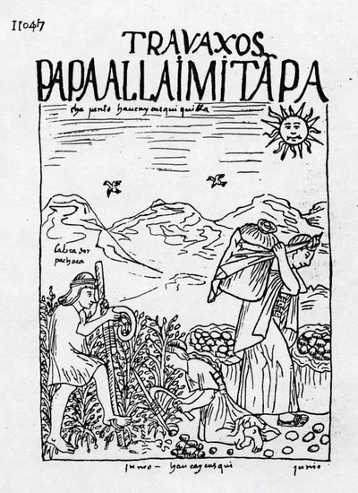 The Month of June, Harvesting the Potatoes by Felipe Huaman Poma de Ayala