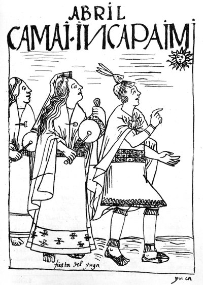 The Month of April, Inca Festival by Felipe Huaman Poma de Ayala