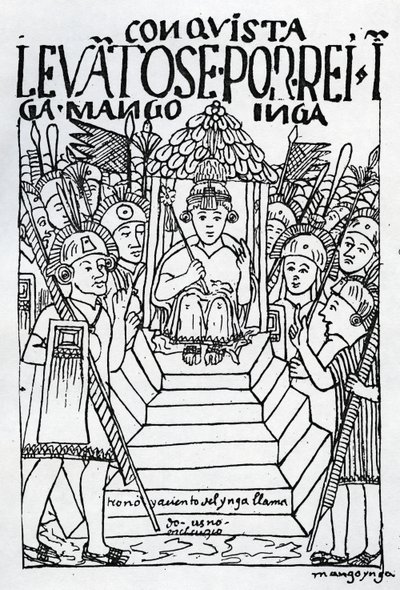 The Newly Crowned Manco Inca on the Throne at Cuzco by Felipe Huaman Poma de Ayala