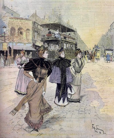Grands boulevards in Paris in April. after the watercolour by Felix Fournery (1865-1938) 1893 by Felix (after) Fournery