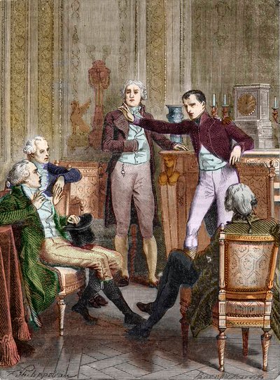 The First Consul Bonaparte talking to the mathematician Gaspard Monge - Engraving by Felix Philippoteaux (1815-1884) by Felix (after) Philippoteaux