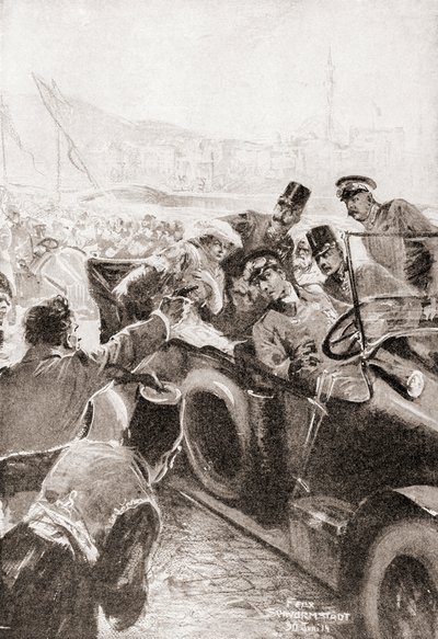 The assassination of Franz Ferdinand and his wife, Sophie, Duchess of Hohenberg, 28 June by Felix (after) Schwormstadt