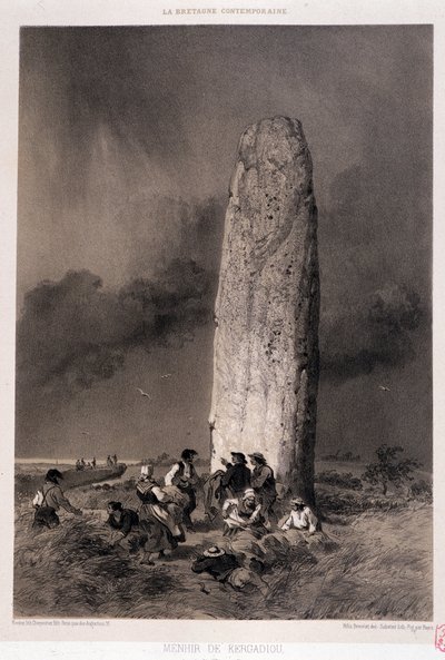 Peasants around the menhir of Kergadiou (Finistere) - in “La Bretagne contemporaine”, ill. by Felix Benoist, ed. Charpentier, Paris by Felix Benoist