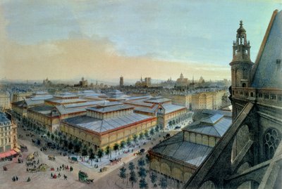 View of Les Halles in Paris taken from Saint Eustache upper gallery, c. 1870-80 by Felix Benoist