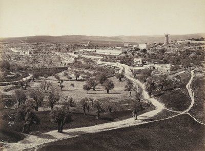 Valley landscape with a windmill and olive groves by Félix Bonfils