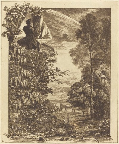 A Rainbow Landscape with Two Women Viewing it from Above by Felix Bracquemond