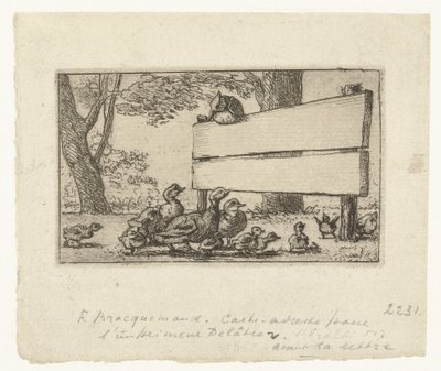 Address Card with Ducks by a Wooden Fence for the Printer Delâtre by Felix Bracquemond