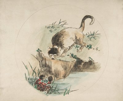 Decoration for a Plate: A Cat Hunting a Crab by Felix Bracquemond