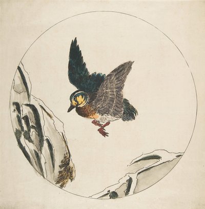 Decoration for a Plate: A Duck flying over Snow-covered Branches by Felix Bracquemond