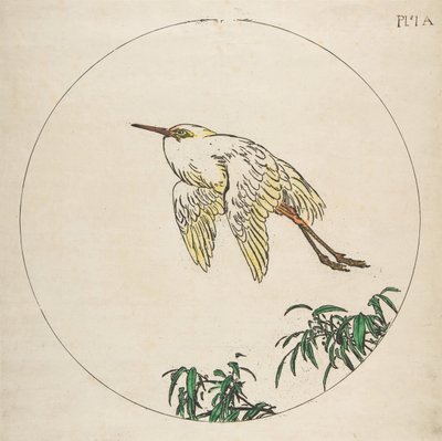 Decoration for a Plate: An Egret Flying Above Bamboo Branches, 1850-1914 by Felix Bracquemond