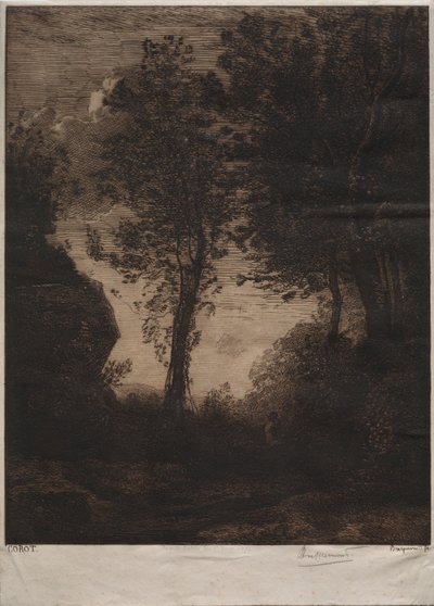 Landscape: Sunset, after Corot by Felix Bracquemond