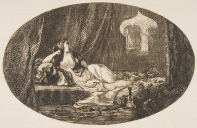 Odalisque Reclining in a Harem, from Titres de Romance, 1857 by Felix Bracquemond