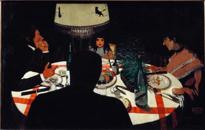 Dinner, lamp effect by Felix Edouard Vallotton