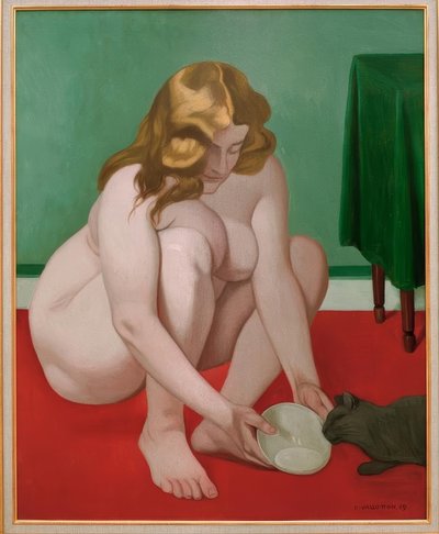 Crouching Woman Offering Milk to a Cat by Felix Edouard Vallotton