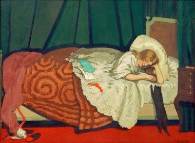 Reclining Woman Playing with a Cat by Felix Edouard Vallotton