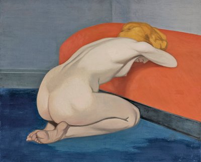 Femme nue agenouillee devant un canape rouge (Naked Woman Kneeling in Front of a Red Couch) by Felix Edouard Vallotton