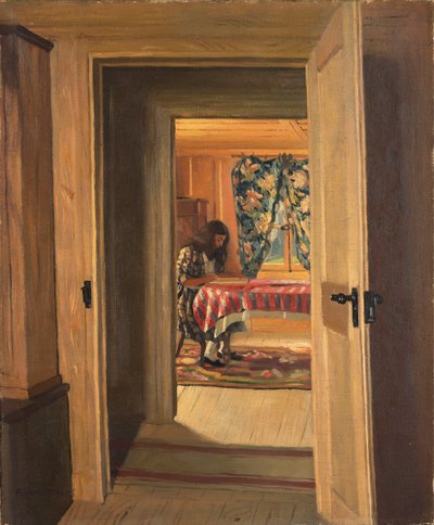 Interior with a Young Girl Writing by Felix Edouard Vallotton