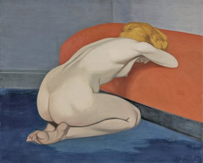 Naked Woman Kneeling in Front of a Red Couch by Felix Edouard Vallotton