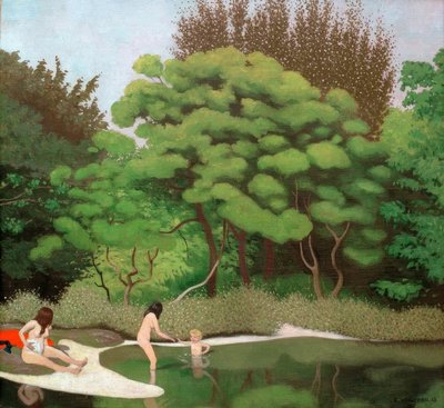 Sunny Forest Landscape with Two Women and a Child by Felix Edouard Vallotton