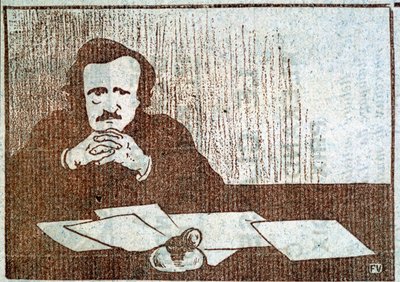 Portrait of Edgar Allan Poe - engraving by Félix Vallotton, circa 1900 by Felix Edouard Vallotton