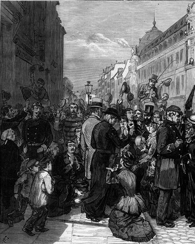 Deportation of the Jesuits from the Rue de Sevres in Paris following the decrees of March 1880 issued by Jules Ferry and removing the right to teach members of unauthorized religious congregations: the Parisian population shows solidarity with the eviction by Felix Elie Regamey