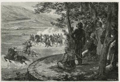 The Race of the Djerid (engraving by F. Regamey, to illustrate the story Les Ansaries by Leon Cahun) by Felix Elie Regamey