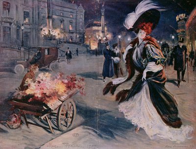 Paris by night in the Opera quarter, 1907 by Felix Fournery