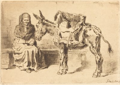 Seated Woman and Ass, 1875 by Felix Hilaire Buhot